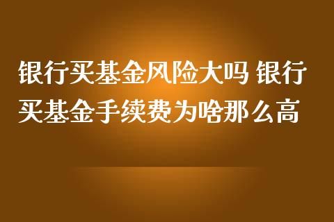 银行买基金风险大吗 银行买基金手续费为啥那么高
