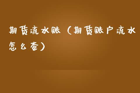 期货流水账（期货账户流水怎么查）