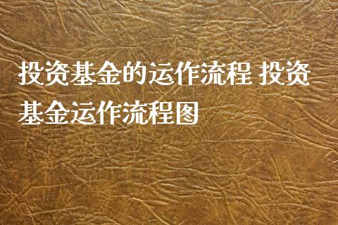 投资基金的运作流程 投资基金运作流程图