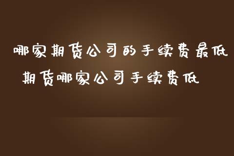 哪家期货公司的手续费最低 期货哪家公司手续费低