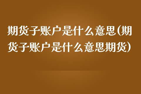 期货子账户是什么意思(期货子账户是什么意思期货)