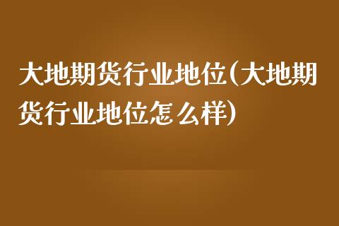 大地期货行业地位(大地期货行业地位怎么样)