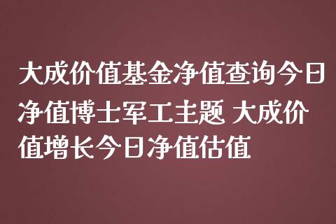大成价值基金净值查询今日净值博士军工主题 大成价值增长今日净值估值