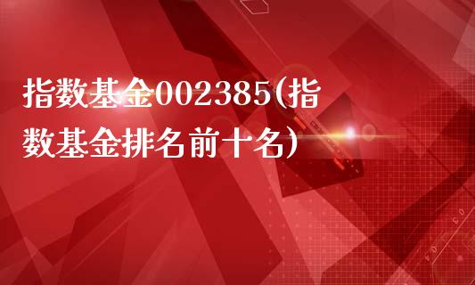 指数基金002385(指数基金排名前十名)