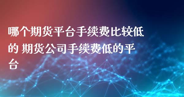 哪个期货平台手续费比较低的 期货公司手续费低的平台_https://www.dglong8.com_理财百科_第1张
