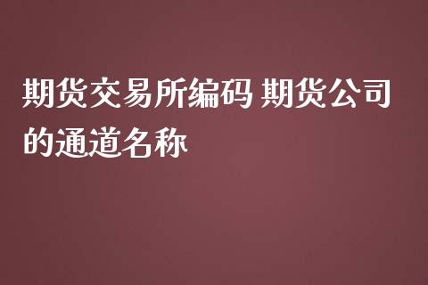 期货交易所编码 期货公司的通道名称