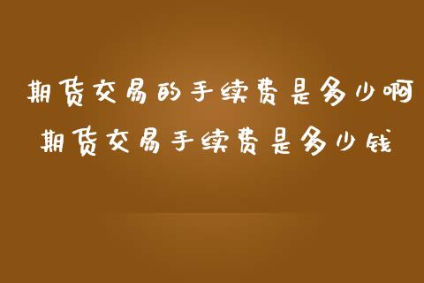 期货交易的手续费是多少啊 期货交易手续费是多少钱