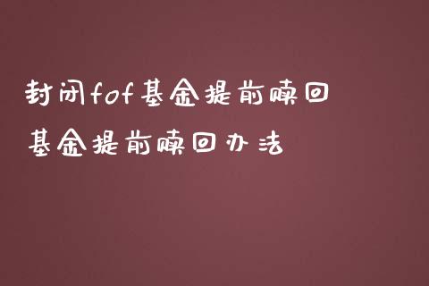 封闭fof基金提前赎回 基金提前赎回办法_基金理财_第1张_宇龙理财网 封闭fof基金提前赎回 基金提前赎回办法_https://www.dglong8.com_基金理财_第1张