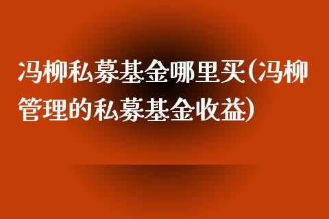 冯柳私募基金哪里买(冯柳管理的私募基金收益)