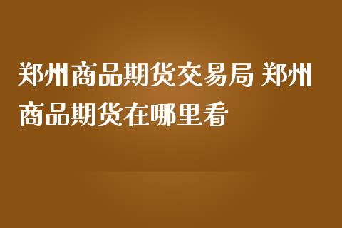 郑州商品期货交易局 郑州商品期货在哪里看