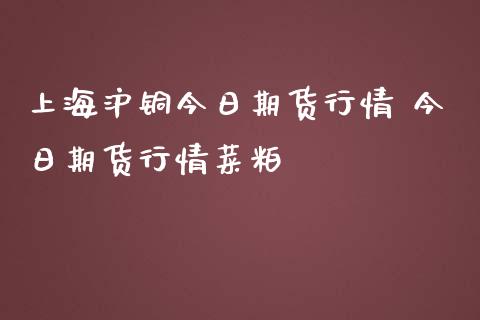 上海沪铜今日期货行情 今日期货行情菜粕