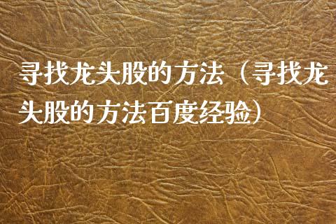 寻找龙头股的方法（寻找龙头股的方法百度经验）