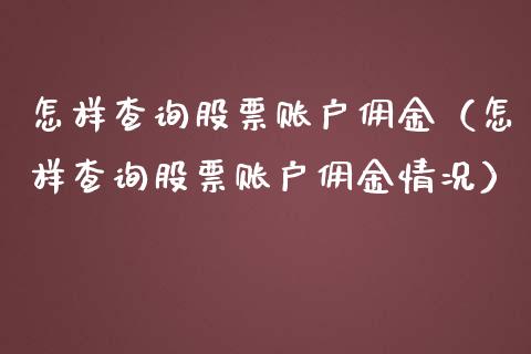 怎样查询股票账户佣金（怎样查询股票账户佣金情况）