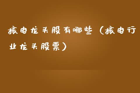 核电龙头股有哪些（核电行业龙头股票）_https://www.dglong8.com_财经要闻_第1张