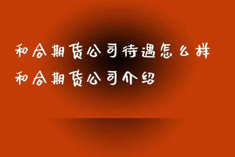 和合期货公司待遇怎么样 和合期货公司介绍