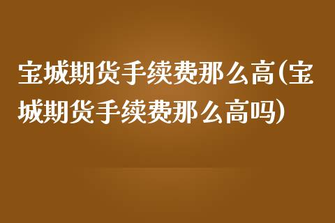 宝城期货手续费那么高(宝城期货手续费那么高吗)