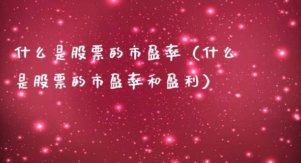 什么是股票的市盈率（什么是股票的市盈率和盈利）