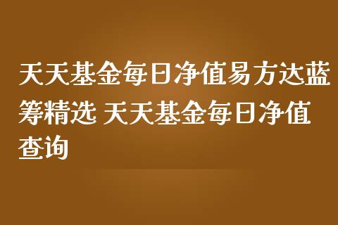 天天基金每日净值易方达蓝筹精选 天天基金每日净值查询