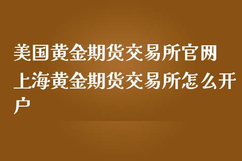 美国黄金期货交易所 上海黄金期货交易所怎么开户