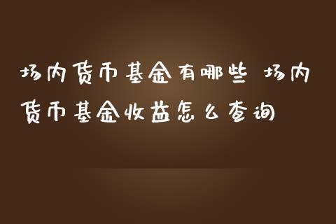 场内货币基金有哪些 场内货币基金收益怎么查询
