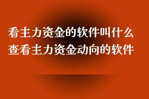 看主力资金的软件叫什么 查看主力资金动向的软件