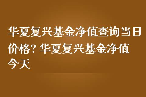 华夏复兴基金净值查询当日价格? 华夏复兴基金净值今天