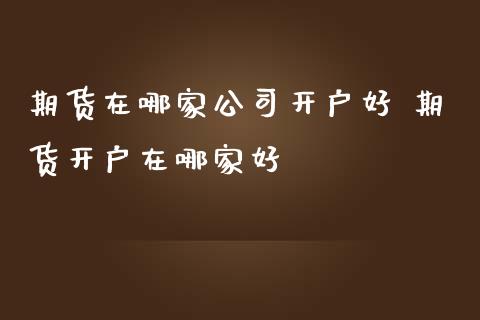 期货在哪家公司开户好 期货开户在哪家好