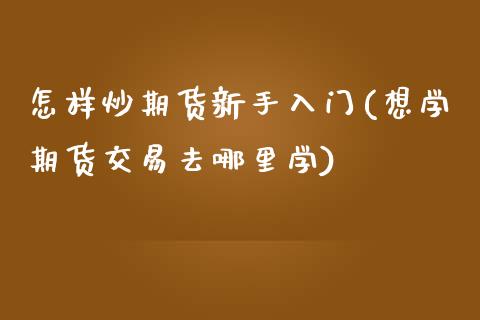 怎样炒期货新手入门(想学期货交易去哪里学)