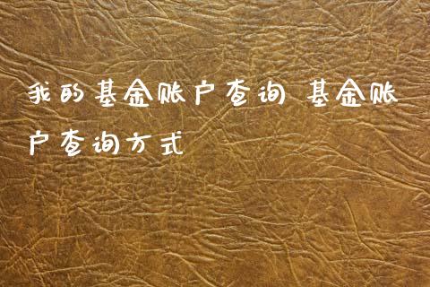 我的基金账户查询 基金账户查询方式