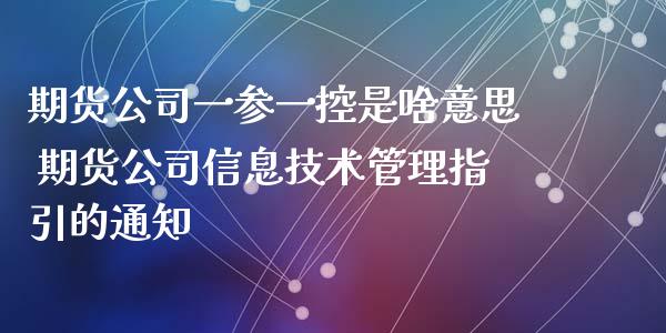 期货公司一参一控是啥意思 期货公司信息技术管理指引的通知