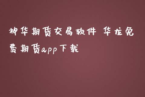 神华期货交易软件 华龙免费期货app下载