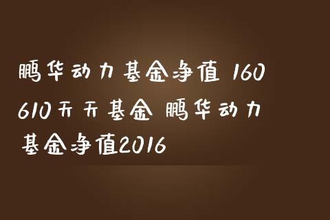 鹏华动力基金净值 160610天天基金 鹏华动力基金净值2016
