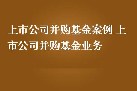上市公司并购基金案例 上市公司并购基金业务
