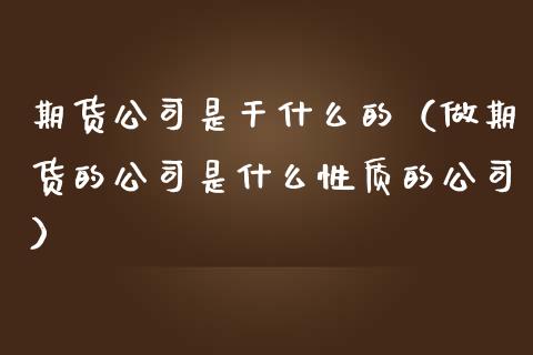 期货公司是干什么的（做期货的公司是什么性质的公司）
