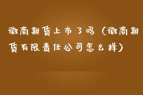 徽商期货上市了吗（徽商期货有限责任公司怎么样）