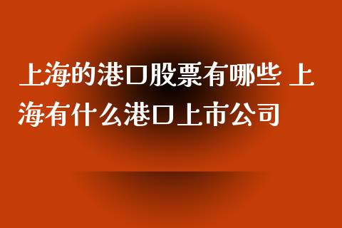 上海的港口股票有哪些 上海有什么港口上市公司