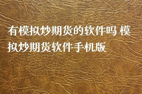 有模拟炒期货的软件吗 模拟炒期货软件手机版
