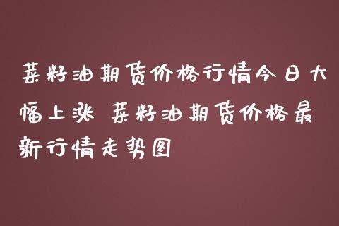 菜籽油期货价格行情今日大幅上涨 菜籽油期货价格最新行情走势图