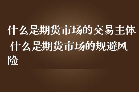 什么是期货市场的交易主体 什么是期货市场的规避风险