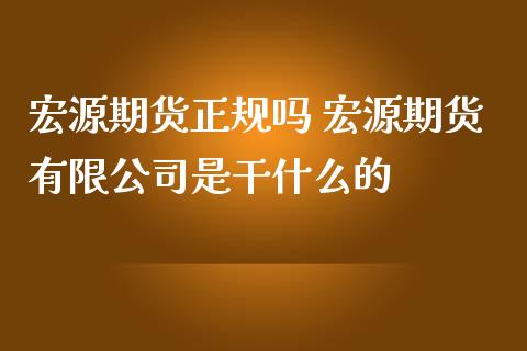 宏源期货正规吗 宏源期货有限公司是干什么的