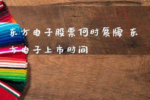 东方电子股票何时复牌 东方电子上市时间
