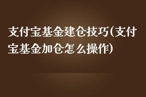 支付宝基金建仓技巧(支付宝基金加仓怎么操作)
