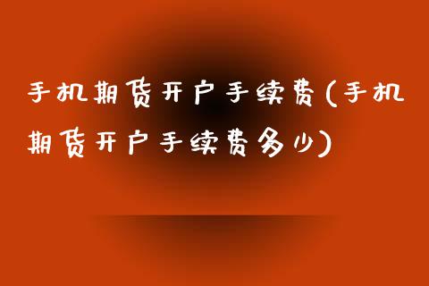 手机期货开户手续费(手机期货开户手续费多少)