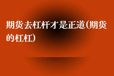 期货去杠杆才是正道(期货的杠杠)