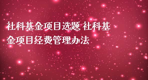 社科基金项目选题 社科基金项目经费管理办法