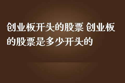 创业板开头的股票 创业板的股票是多少开头的