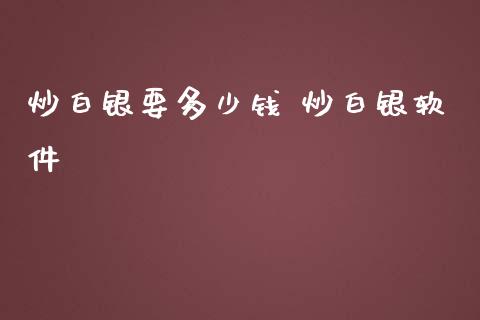 炒白银要多少钱 炒白银软件