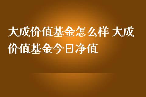 大成价值基金怎么样 大成价值基金今日净值