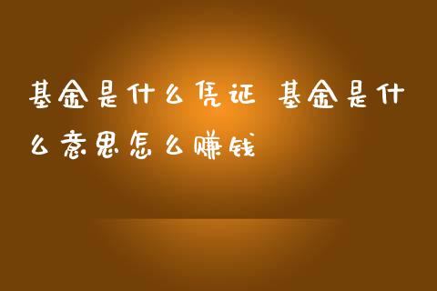 基金是什么凭证 基金是什么意思怎么赚钱