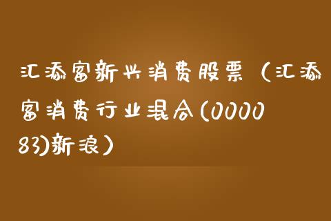 汇添富新兴消费股票（汇添富消费行业混合(000083)新浪）